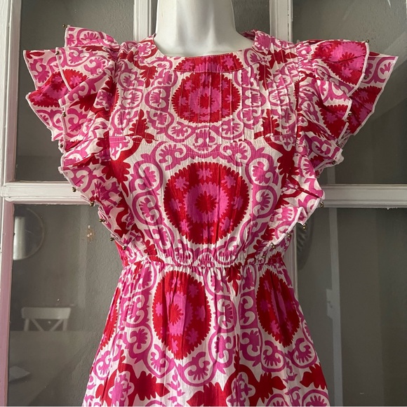 Sal Rosa Pink Patterned Ruffle Sleeve Dress - Picture 6 of 8